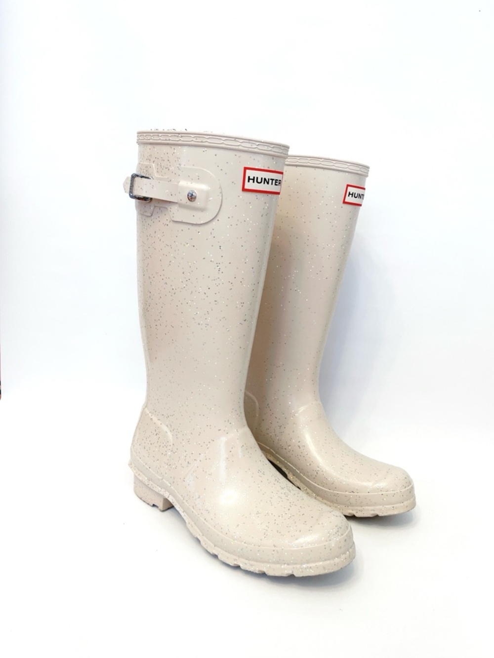 Hunter Cream Original Glitter Rubber Rain Shoes with Embossed Logo - Picture 8 of 11